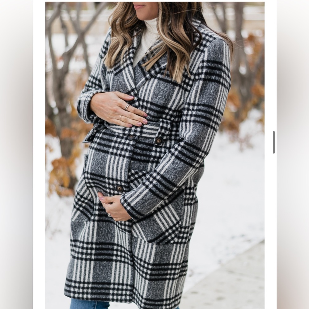 MOTHERHOOD MATERNITY plaid wool blend peacoat black grey small winter fall coat